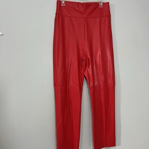 Amanda Uprichard Red Faux Leather Leggings High Waisted Pants Baddie Party Sexy - Picture 12 of 15